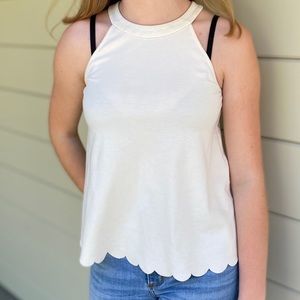 White tank top with scallop edge